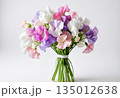 Sweet pea bouquet on white background 135012638