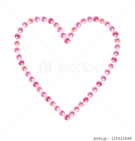 Pink heart-shaped frame made of shiny pearls. Watercolor clip art illustrations for weddings, Valentine's Day, Mother's Day, birthdays, frames, borders, cards, greeting cards, label, banners. 135012849