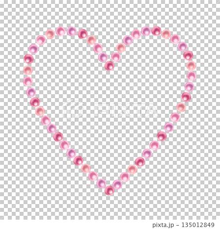 Pink heart-shaped frame made of shiny pearls. Watercolor clip art illustrations for weddings, Valentine's Day, Mother's Day, birthdays, frames, borders, cards, greeting cards, label, banners. 135012849