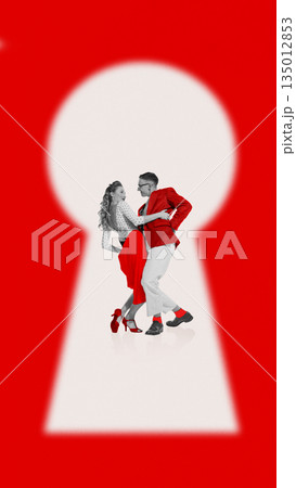 Dynamic composition of dancing couple inside keyhole background. Dynamic composition of dancing couple inside keyhole background. 135012853