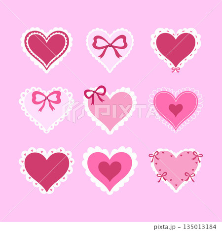 A set of various hearts with lace borders. Vector graphics. 135013184