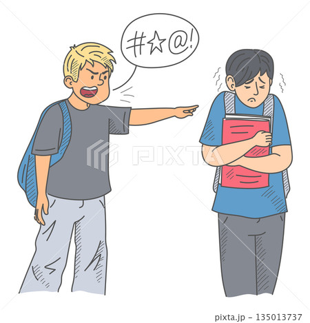 Boy teases his classmate vector isolated Boy teases his classmate vector isolated 135013737