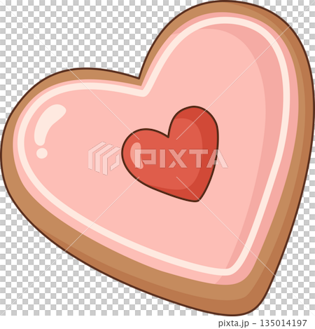 Cute Heart Shaped Valentine's Day Cookie with Pink Icing and Red Heart Illustration Cute Heart Shaped Valentine's Day Cookie with Pink Icing and Red Heart Illustration 135014197