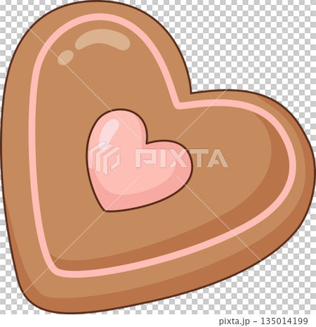 Cute Heart Shaped Chocolate Cookie with Pink Heart Detail Illustration for Valentine's Day Cute Heart Shaped Chocolate Cookie with Pink Heart Detail Illustration for Valentine's Day 135014199