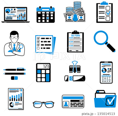 Auditing, Tax, Accounting two color icons set Auditing, Tax, Accounting two color icons set 135014513