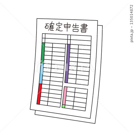 フラットな線画タッチの確定申告の書類モチーフ｜節税・青色申告・確定申告・会計 135014872
