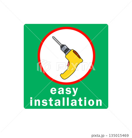 Easy simple installation icon with power drill symbol in circle. Round and square shape. Isolated vector illustration, clipart, sign. Design template for website elements, sticker, tag and other use. Easy simple installation icon with power drill symbol in circle. Round and square shape. Isolated vector illustration, clipart, sign. Design template for website elements, sticker, tag and other use. 135015469