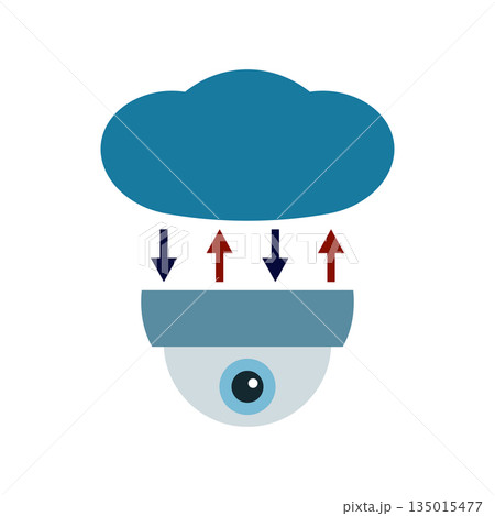 Cloud camera icon. Upload, download and data storage. CCTV, security ceiling video doom camera, surveillance. Vector illustration. 135015477
