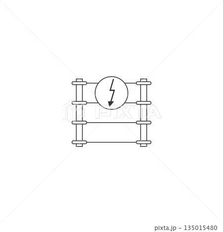 Electric fence icon with high voltage sign. Isolated vector illustration on white background. Electric fence icon with high voltage sign. Isolated vector illustration on white background. 135015480