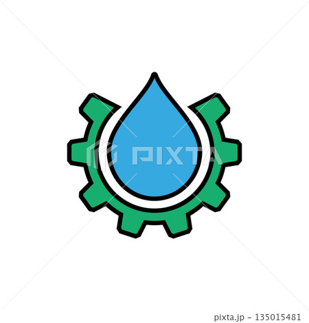 Gear wheel, cogwheel and a drop water. Vector illustration. 135015481