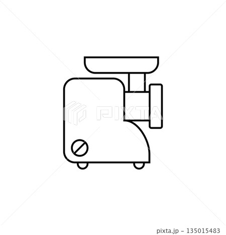 Electric meat grinder icon. Line style. Isolated vector outline illustration on white background. Electric meat grinder icon. Line style. Isolated vector outline illustration on white background. 135015483