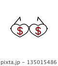Heart glasses with dollar symbol. Vector sign icon illustration. 135015486