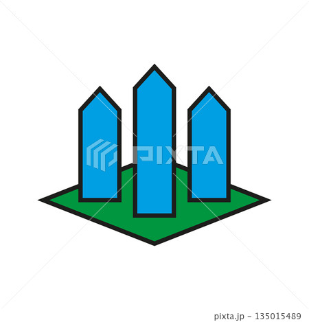 Logo of a real estate agency, a construction company, architectural bureau. Abstract logo with houses standing on green background. Simple minimal design. Vector illustration.  135015489
