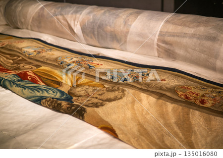 packaging and unpacking of museum exhibits and works of art for transportation, antique tapestry packaging and unpacking of museum exhibits and works of art for transportation, antique tapestry 135016080