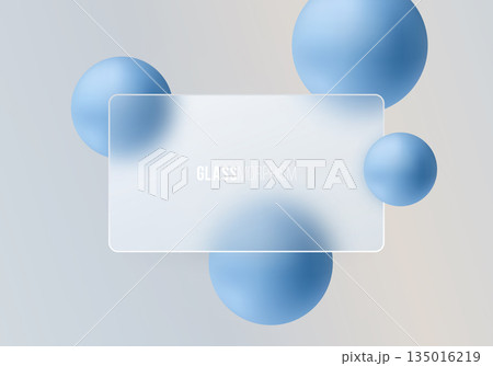Stylish background with a translucent glass banner and soft blue spheres. 135016219