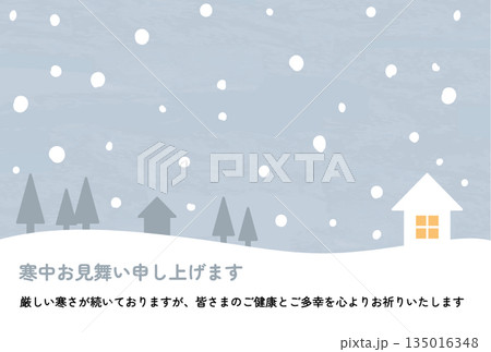 雪景色の寒中見舞い　シンプル　横　イラスト 135016348