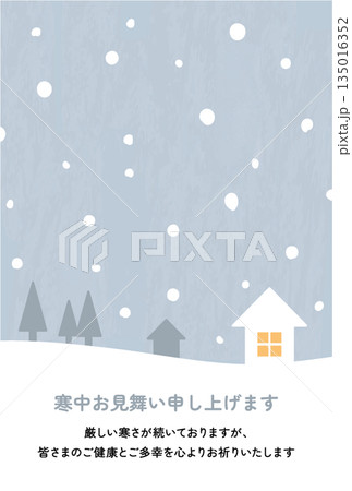 雪景色の寒中見舞い　シンプル　縦　イラスト 135016352