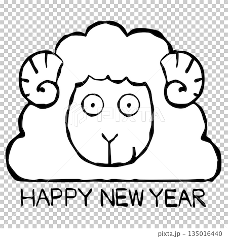 [Line drawing] New Year's card material Sheep 135016440