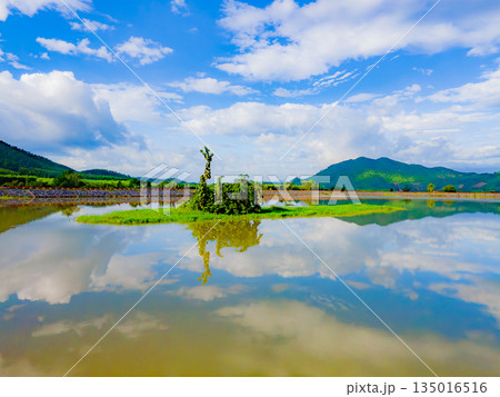 An artificial lake among the hills. 135016516