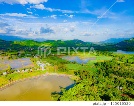 An artificial lake among the hills. 135016520