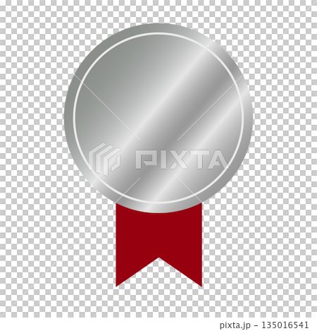 Simple icon design of a silver medal-style badge and red ribbon Simple icon design of a silver medal-style badge and red ribbon 135016541