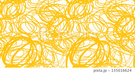Yellow tangled abstract spaghetti noodles vector seamless pattern, Messy swirly long lines pasta background for packaging design Yellow tangled abstract spaghetti noodles vector seamless pattern, Messy swirly long lines pasta background for packaging design 135016624