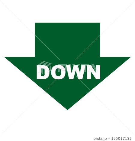 緑色の下向き矢印と「DOWN」文字のシンプルなアイコン 緑色の下向き矢印と「DOWN」文字のシンプルなアイコン 135017153