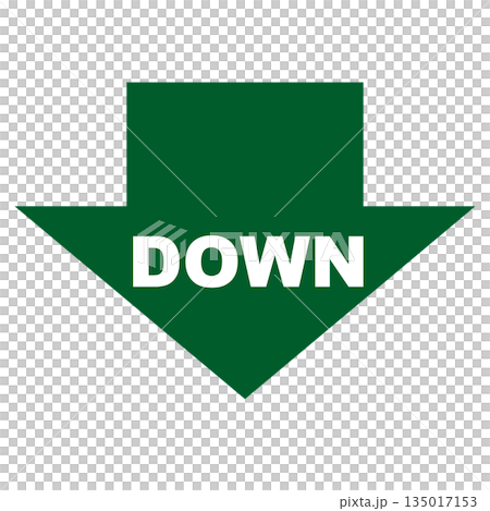 緑色の下向き矢印と「DOWN」文字のシンプルなアイコン 緑色の下向き矢印と「DOWN」文字のシンプルなアイコン 135017153