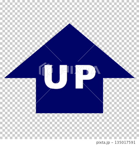 A simple icon design with a dark blue upward arrow and the word "UP" A simple icon design with a dark blue upward arrow and the word "UP" 135017591