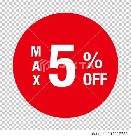 "MAX 5% OFF" logo, circular, transparent background, red "MAX 5% OFF" logo, circular, transparent background, red 135017725