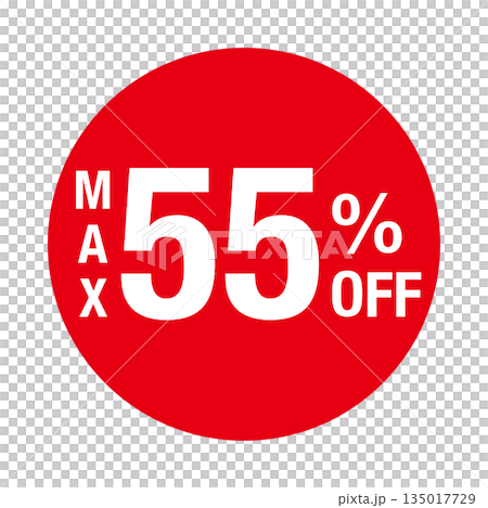 "MAX 55% OFF" logo, circular, transparent background, red 135017729