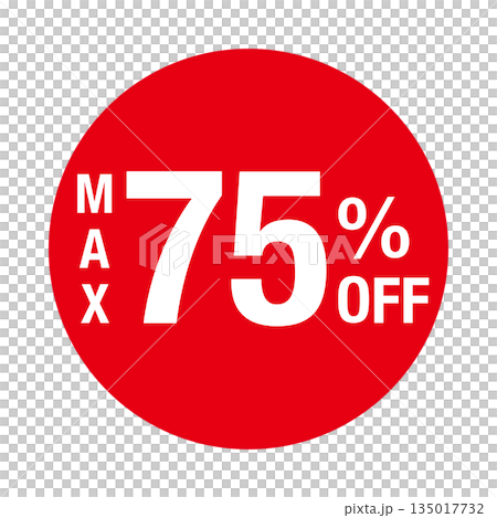 "MAX 75% OFF" logo, circular, transparent background, red 135017732