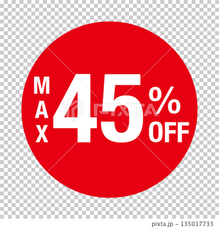 "MAX 45% OFF" logo, circular, transparent background, red "MAX 45% OFF" logo, circular, transparent background, red 135017733