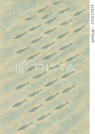 小魚シリーズ：斜めに流れる小魚の穏やかな和風パターン背景 135017914