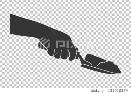 園芸用スコップを持つ手のシルエットアイコン 135018379