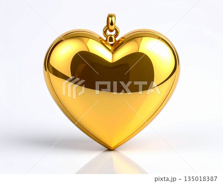 Golden with a shiny effect. Metal heart-shaped keychain on white background. Golden with a shiny effect. Metal heart-shaped keychain on white background. 135018387