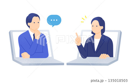 提案する営業。アドバイスを受けるクライアント。オンラインでの法人打ち合わせ。 135018503