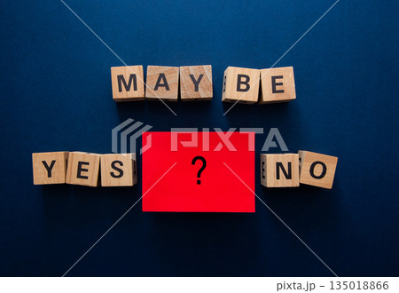 Decision making choices with yes no maybe wooden blocks Decision making choices with yes no maybe wooden blocks 135018866