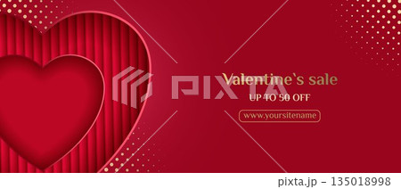 Horizontal Valentine s Day banner. A paper heart, cut out of paper and decorated with texture. Template for greetings, presentations, and discounts Horizontal Valentine s Day banner. A paper heart, cut out of paper and decorated with texture. Template for greetings, presentations, and discounts 135018998