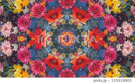 鮮やかな花が広がる万華鏡模様4 135019003