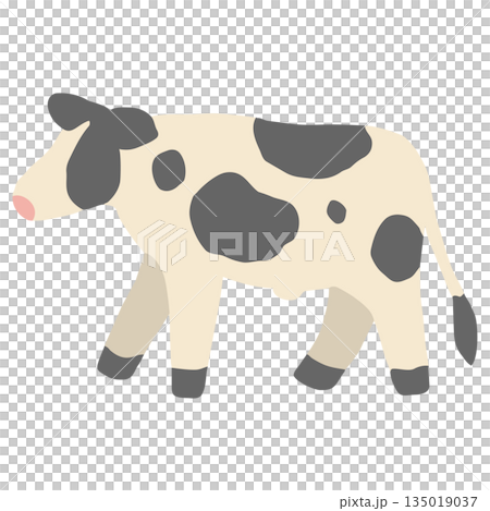 歩く牛のかわいい手描きイラスト 135019037