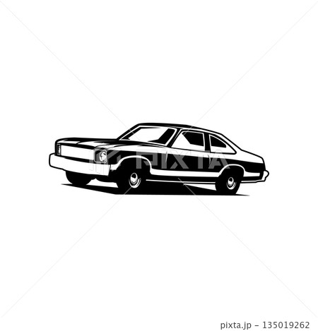 American muscle car with a cliff-top view. Best for logos, badges, emblems, icons, and stickers. Premium simple monochrome vector eps 10 135019262