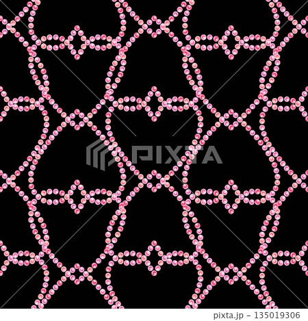Pink floral hearts of blooming sakura flowers, shiny pearls on a black background. Watercolor seamless pattern for weddings, Valentine's Day, Mother's Day, birthdays, cards, greetings, gift wrapping Pink floral hearts of blooming sakura flowers, shiny pearls on a black background. Watercolor seamless pattern for weddings, Valentine's Day, Mother's Day, birthdays, cards, greetings, gift wrapping 135019306