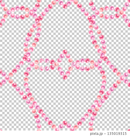 Pink floral hearts of blooming sakura flowers, shiny pearls on a white background. Watercolor seamless pattern for weddings, Valentine's Day, Mother's Day, birthdays, cards, greetings, gift wrapping 135019315
