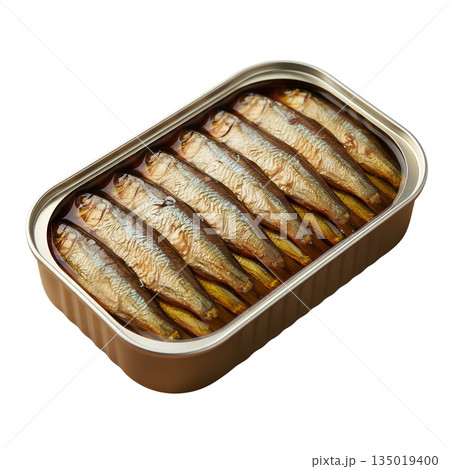 Canned sardines in oil, freshly opened with visible fish, isolated on transparent. Versatile ingredient for healthy fats, quick meals, and food styling Canned sardines in oil, freshly opened with visible fish, isolated on transparent. Versatile ingredient for healthy fats, quick meals, and food styling 135019400