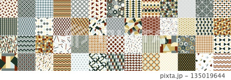 Collection of vector seamless colorful geometric patterns - contemporary design. Trendy abstract fashion backgrounds, retro textile prints. Endless stylish creative textures 135019644