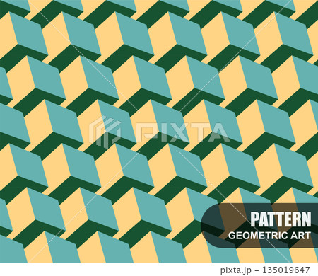 Art seamless geometric 3d abstract pattern. Futuristic digital technology repeatable vector background. Contemporary design. Bright color tile endless texture 135019647