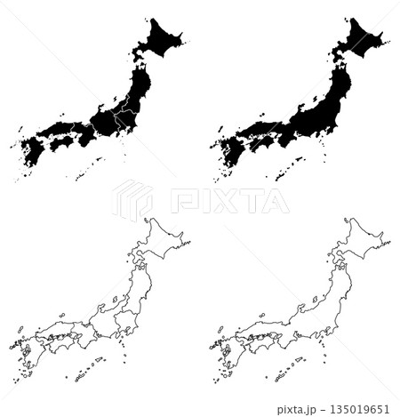Japan Outline and Solid Fill Map Set.のイラスト素材 [135019651] - PIXTA