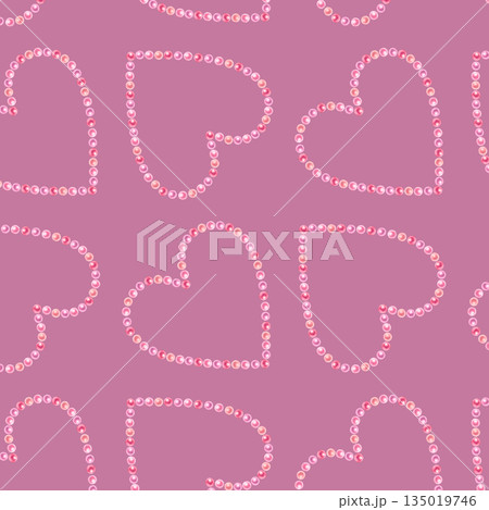 Pink hearts of shiny pearls on a purple background. Watercolor seamless pattern for weddings, Valentine's Day, Mother's Day, birthdays, cards, greetings, gift wrapping 135019746