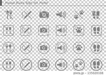 Pictogram icon set for hotel and accommodation facility rules 135020108